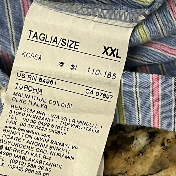 United Colors Of Benneton Shirt  nautical Blue Stripe Button Up Dress Suit XXL - Picture 9 of 11